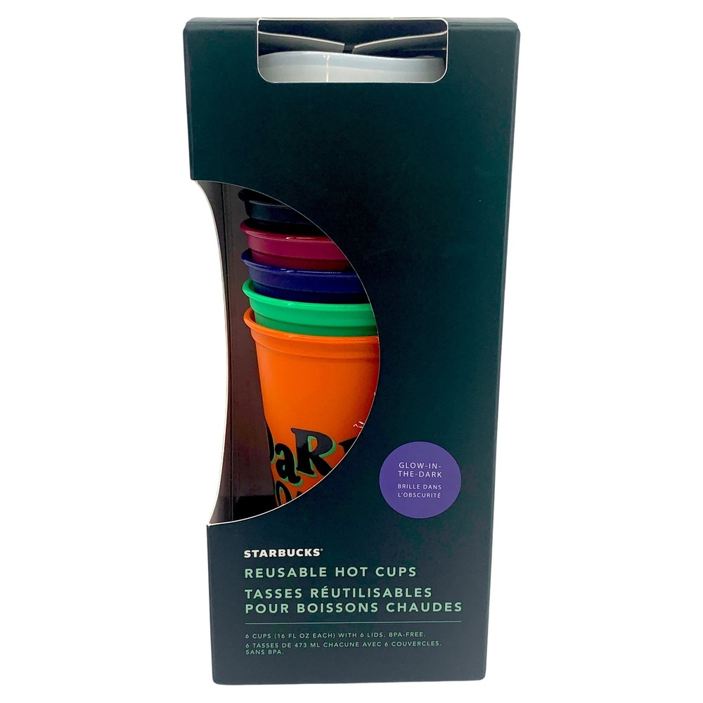 Starbucks Reusable Hot Cups Glow-In-The-Dark 6 Pack 16oz Grande